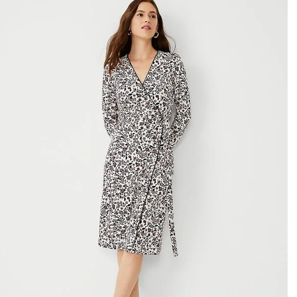 New Ann Taylor winter white floral wrap dress